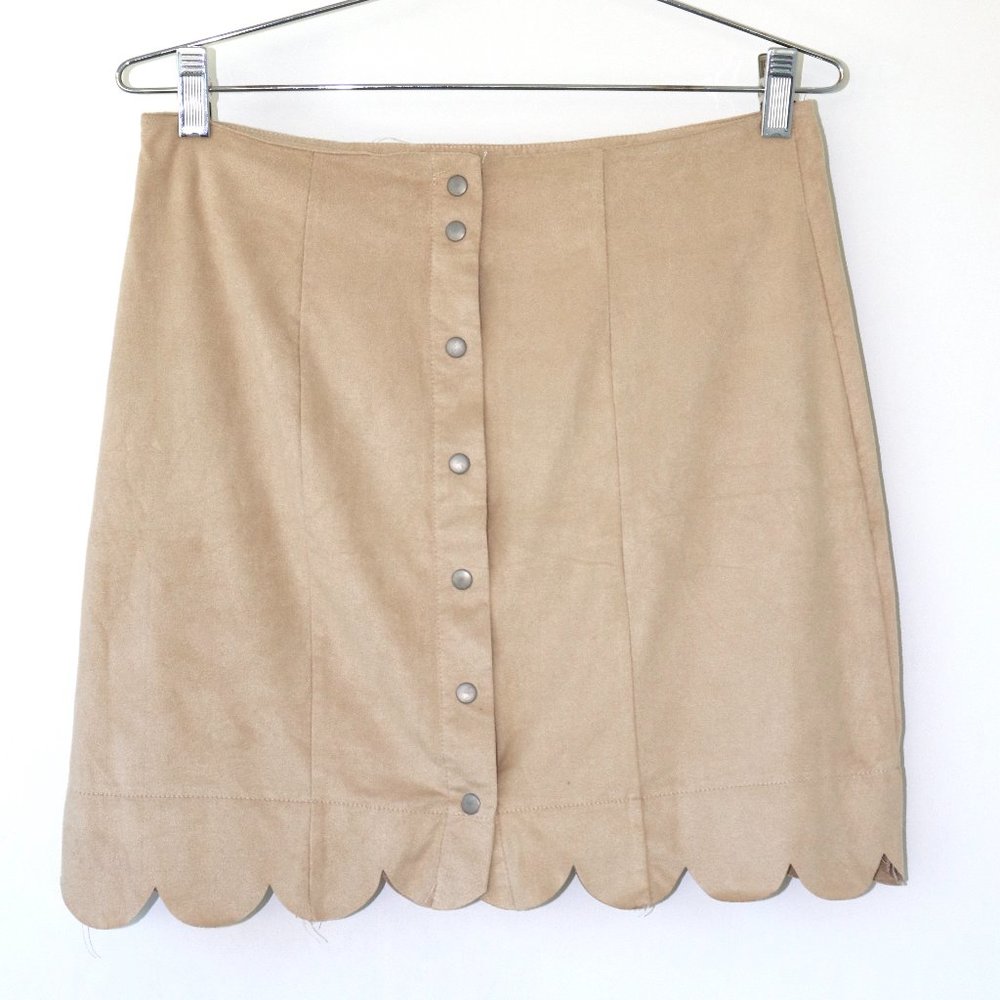 Tan Faux Suede Button Up Skirt